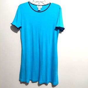 Just Clothes Womens Medium Knit Shift Dress Aqua Short Sleeves Piping "USA"
